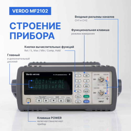 VERDO MF2102 ВЧ-милливольтметр 2-канальный, 5 МГц фотография  фото 2