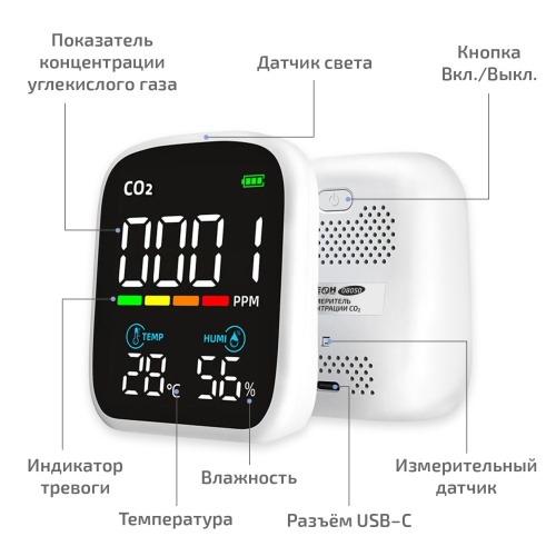 Измеритель концентрации углекислого газа (СО2) с функцией термогигрометра МЕГЕОН 08050 - внешний вид фото 8 Измеритель концентрации углекислого газа (СО2) с функцией термогигрометра МЕГЕОН 08050 фотография фото 8